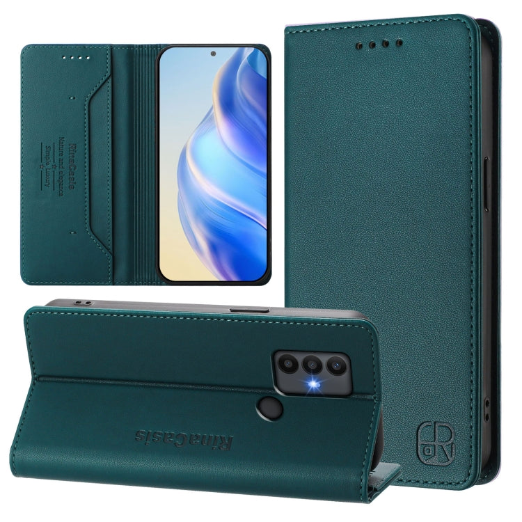 Funda de Cuero con Doble Pliegue y Succión Magnética RFID para TCL 30 SE RC01 (Verde Oscuro)