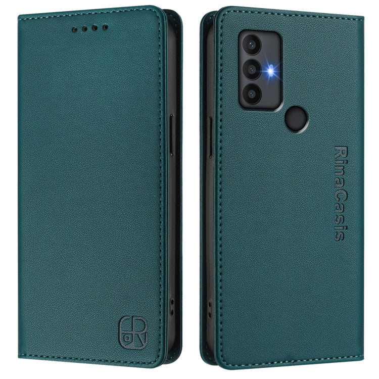 Funda de Cuero con Doble Pliegue y Succión Magnética RFID para TCL 30 SE RC01 (Verde Oscuro)