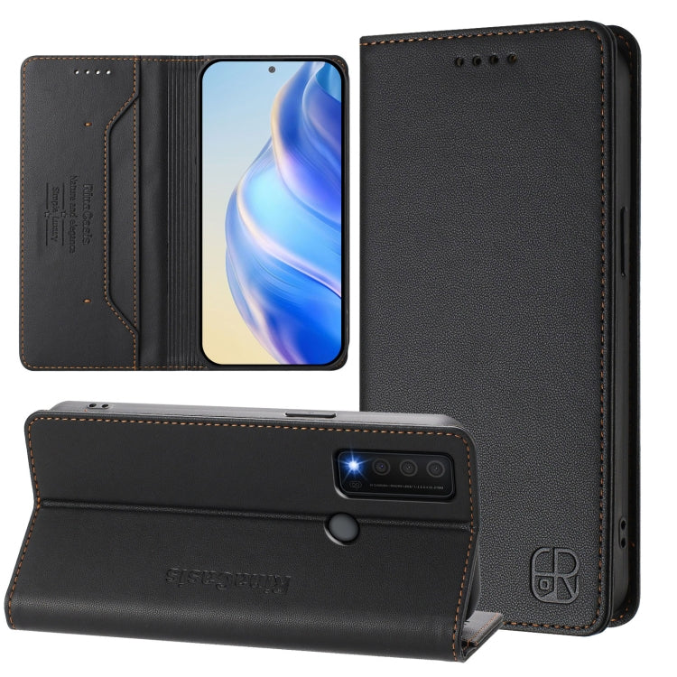 Funda de Cuero con Doble Pliegue y Succión Magnética RFID para TCL 30 Xe 5G Rc01 (Negro)