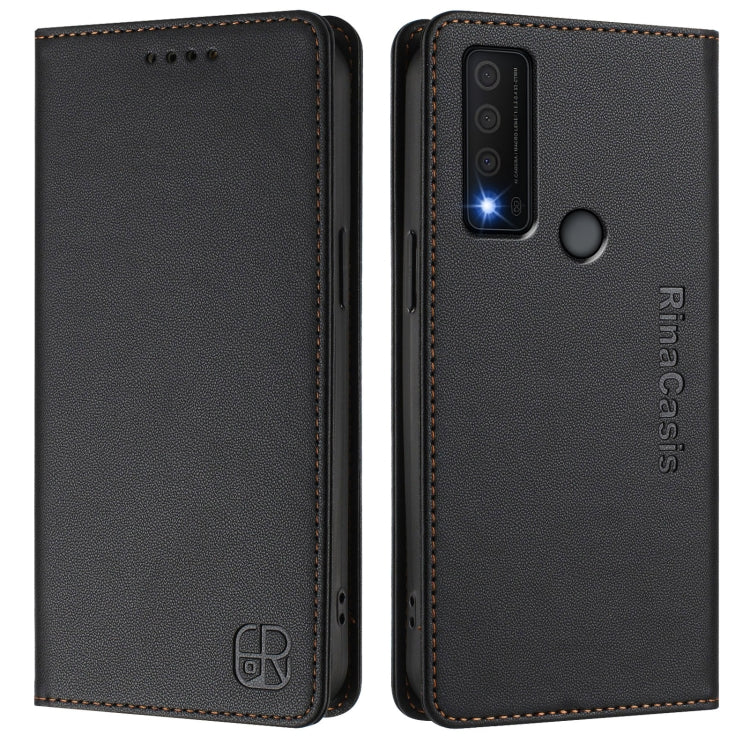 Funda de Cuero con Doble Pliegue y Succión Magnética RFID para TCL 30 Xe 5G Rc01 (Negro)