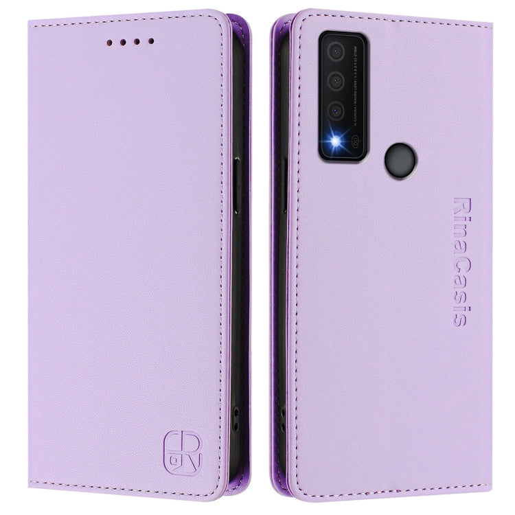 Funda de Cuero con Doble Pliegue y Succión Magnética Rfid para TCL 30 Xe 5G Rc01 (Morado Claro)