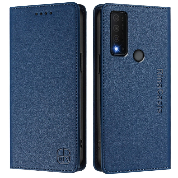 Funda de Cuero con Doble Pliegue Succión Magnética Rfid para TCL 30 Xe 5G Rc01 (Azul Oscuro)