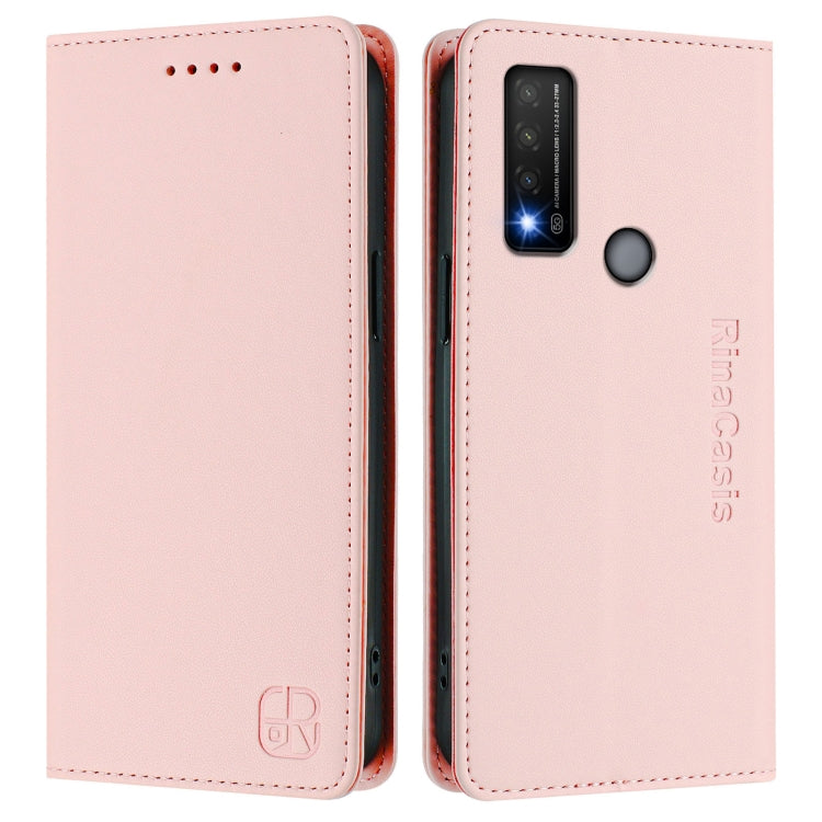 Funda de Cuero con Doble Pliegue y Succión Magnética RFID para TCL 20 R 5G Rc01 (Rosa)