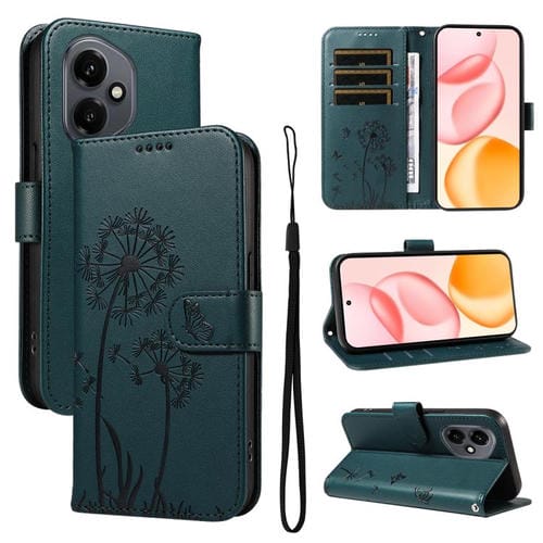 Funda de cuero con tapa y diseño de diente de león en relieve para Honor 400 Global (156,5 mm) (azul)