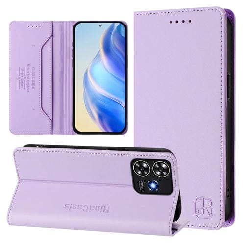 Funda de Cuero con Doble Pliegue y Succión Magnética RFID para ZTE Blade A73 4G Rc01 (Morado Claro)