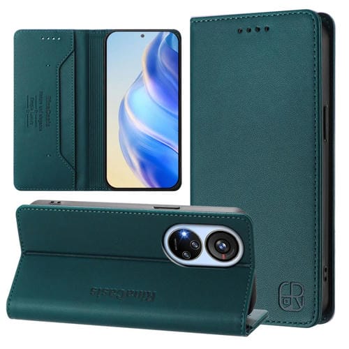 Funda de Cuero con Doble Pliegue y Succión Magnética Rfid para ZTE Blade V40S Rc01 (Verde Oscuro)