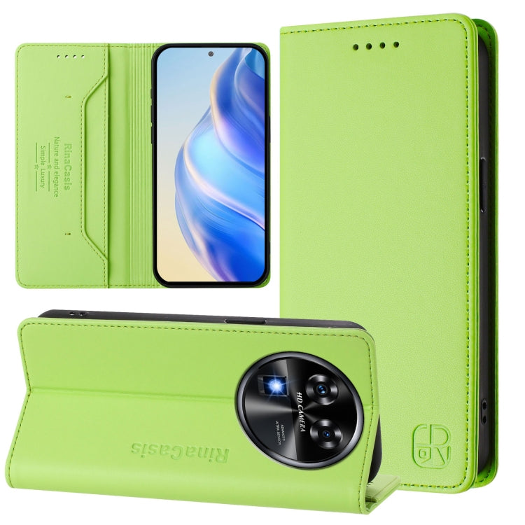 Funda de Cuero Rfid para Oukitel C37 Rc01 con Doble Pliegue y Succión Magnética (Verde Hierba)