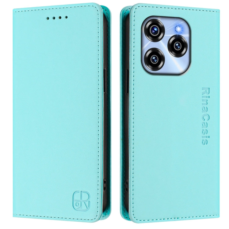 Funda de Cuero Rfid con Doble Pliegue y Succión Magnética para Oukitel C50 Rc01 (Verde Menta)