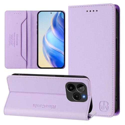 Funda de Cuero RFID con Doble Pliegue y Succión Magnética para Teléfono Blu G54 RC01 (Morado Claro)