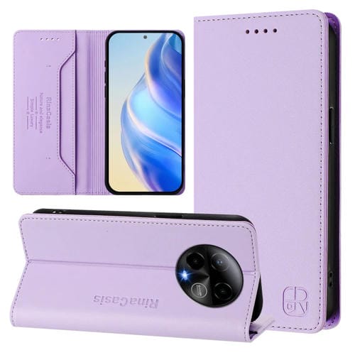 Funda de Cuero RFID con Doble Pliegue y Succión Magnética para Blu Bold K50 RC01 (Morado Claro)