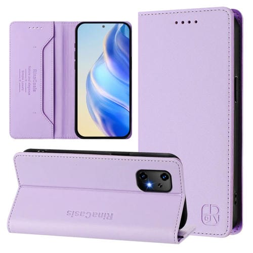 Funda de Cuero Rfid para Umidigi Bison X20 Rc01 con Doble Pliegue y Succión Magnética (Morado Claro)