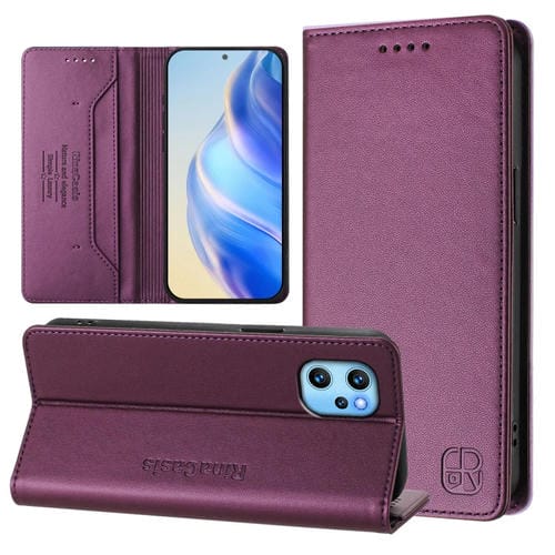 Funda de Cuero Rfid para Umidigi Power 7 Max Rc01 con Doble Pliegue y Succión Magnética (Violeta)