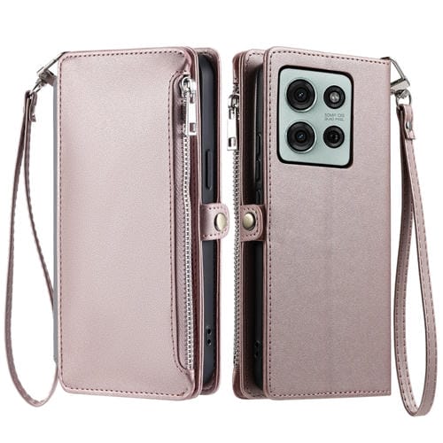 Funda para Motorola Moto G75 5G con Cremallera y Ranura para Tarjetas (Oro Rosa)