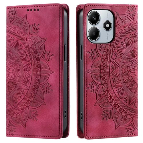 Funda de Cuero Magnética con Relieve Totem para Teléfono Xiaomi Redmi Note 14 5G (Rojo)