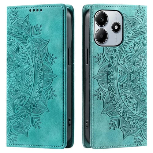 Funda de Cuero Magnética con Relieve Totem para Teléfono Xiaomi Redmi Note 14 5G (Verde)