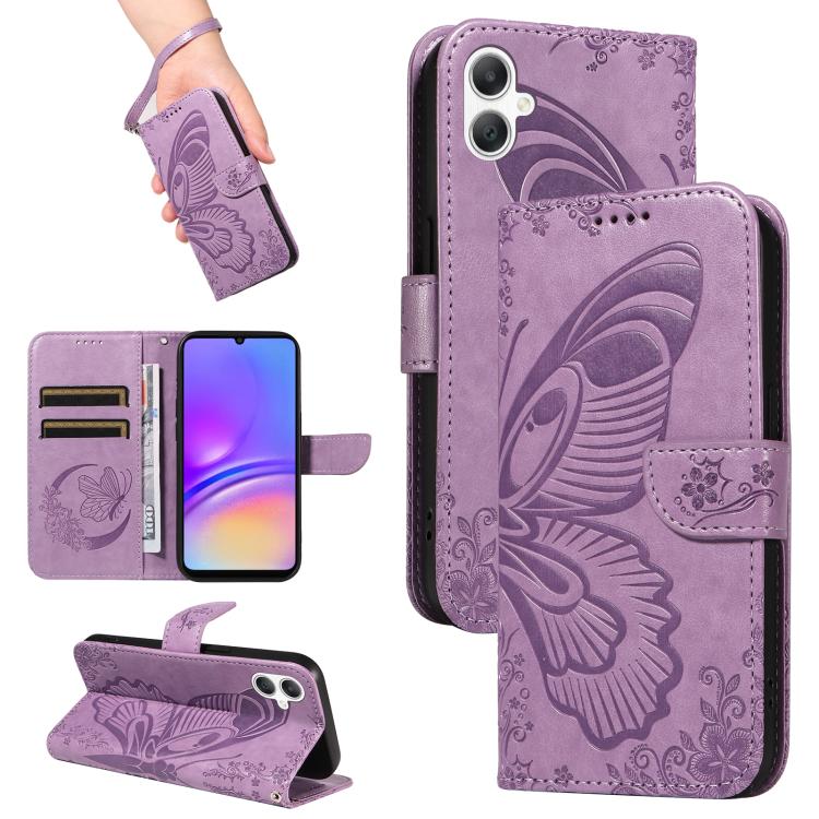 Funda de cuero con relieve de mariposa para Samsung Galaxy A07 5G (morado)