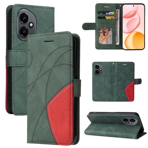 Funda de cuero con tapa bicolor para Honor 400 Global (156,5 mm) (Verde)