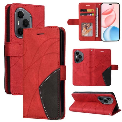Funda de cuero con tapa y empalme bicolor para Honor 400 Pro Global (160,8 mm) (Rojo)