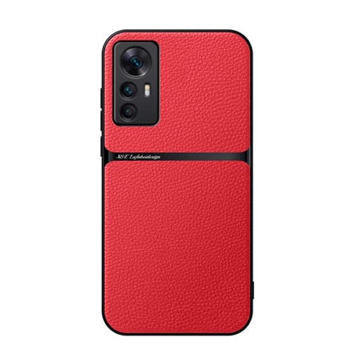 Funda para Teléfono Xiaomi 12/12S/12X de Piel de Lichi con Cobertura Total Magnética y a Prueba de Golpes (Roja)
