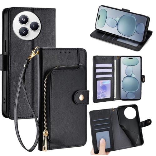 Funda de cuero con cremallera para Xiaomi Civi 5 Pro 5G (negra)