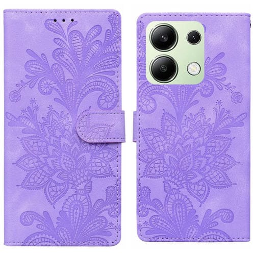 Funda de TelĂ©fono con Hebilla MagnĂ©tica y Encaje Floral En Relieve para Redmi Note 13 4G (PĂșrpura)