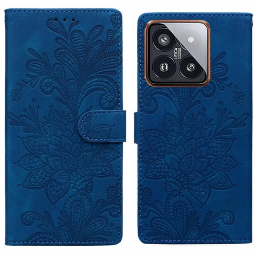 Funda De Cuero Con Hebilla Magnética Y Encaje Floral En Relieve Para Xiaomi 14 Pro (Azul)