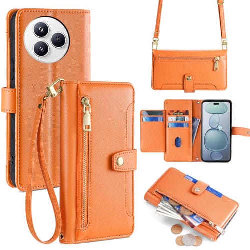 Funda de cuero tipo cartera con cremallera y textura de oveja para Xiaomi Civi 5 Pro 5G (naranja)