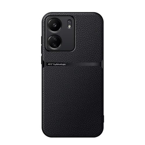Funda para Teléfono con Tapa Magnética de Cuero Litchi para Redmi 13C, a Prueba de Golpes (Negro)