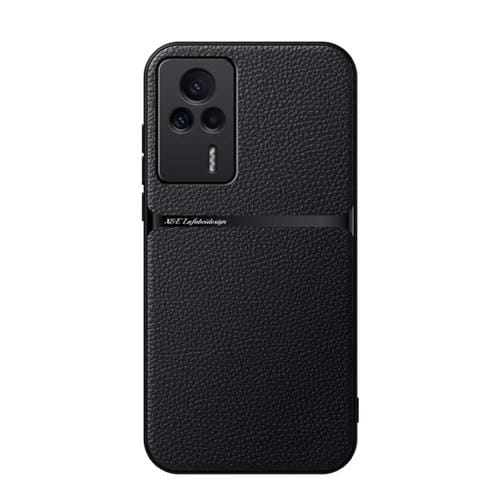 Funda para Teléfono Redmi K60E de Piel de Lichi con Cobertura Total Magnética y a Prueba de Golpes (Negra)