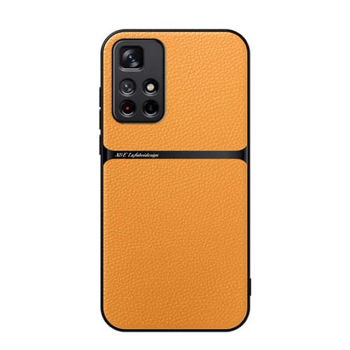 Funda para Teléfono con Tapa Magnética de Cuero Litchi para Redmi Note 11 5G, a Prueba de Golpes (Amarillo)