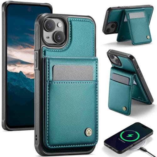 Estuche para teléfono Jeehood J06 con tarjetero RFID Magsafe para iPhone 15 (Verde)