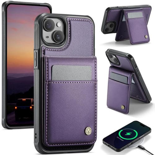 Funda para iPhone 14 Plus Jeehood J06 con Tarjetero Rfid Magsafe Estilo Británico (Morado)