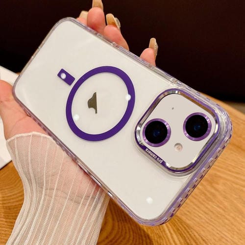 Funda para iPhone 14 Plus Transparente con Protección Magsafe y Película para Lentes (Morado)