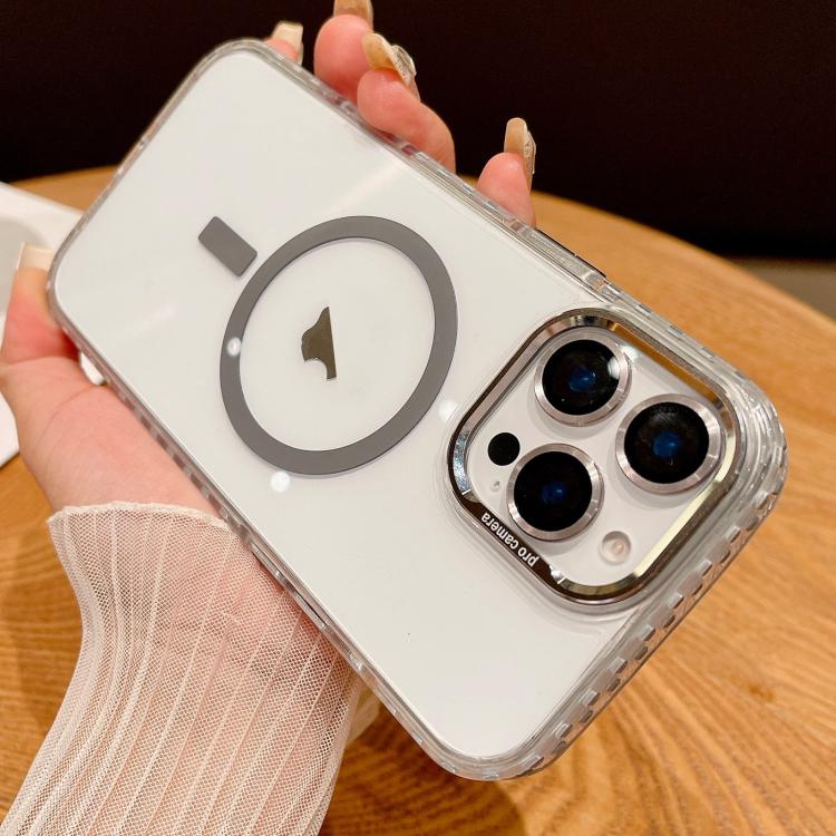 Funda para iPhone 16 Pro con Protección Magsafe Transparente y Película para Lentes (Gris)