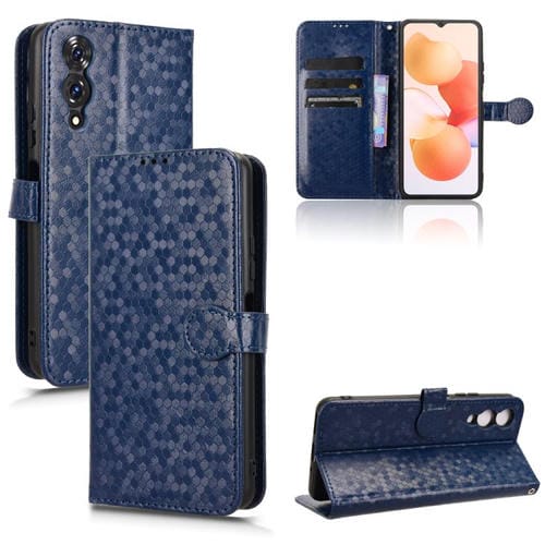 Funda de Cuero Textura Panal para Cubot A10 (Azul)