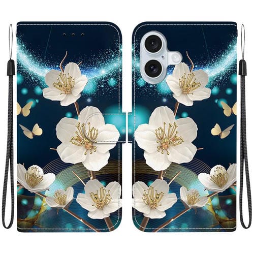 Funda de Cuero para iPhone 16 con Dibujo de Colores y Textura de Cristal (Magnolia)
