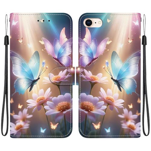 Funda de Cuero para iPhone 7/8/Se 2022 con Dibujo de Colores y Textura de Cristal (Mariposa, Amor, Flor)