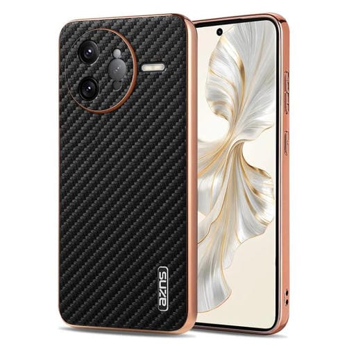 Funda para Teléfono con Textura de Fibra de Carbono con Borde Galvanizado Azns para Redmi K80 Pro (Negra)