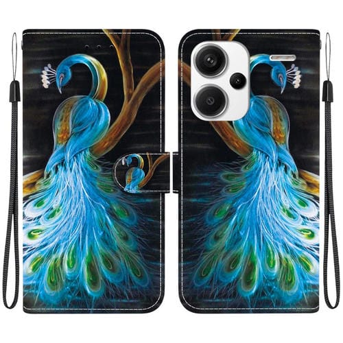 Funda de Cuero con Dibujo de Colores y Textura de Cristal para Redmi Note 13 Pro+ 5G (Pavo Real)