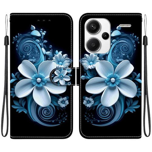Funda de Cuero con Dibujo de Colores y Textura de Cristal para Redmi Note 13 Pro+ 5G (Orquídea Negra)
