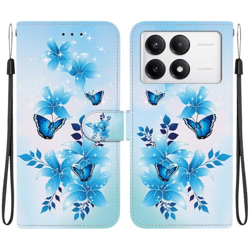 Funda de Cuero con Dibujo de Colores y Textura de Cristal para Redmi K70/K70 Pro (Mariposas Azules)
