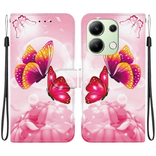 Funda de Cuero con Dibujo de Colores y Textura de Cristal Global para Redmi Note 13 4G (Mariposas Rosas)