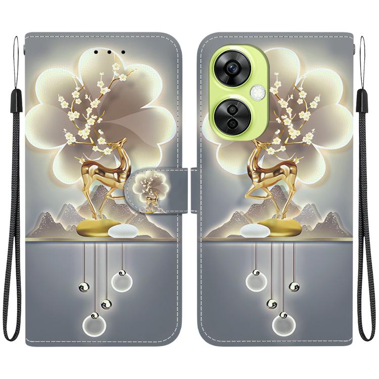 Funda de Cuero con Dibujo y Textura de Cristal para OnePlus Nord CE 3 Lite/N30 (Ciervo Sika)