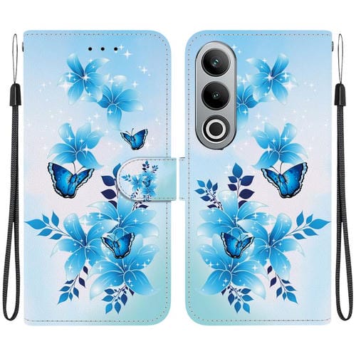 Funda de Cuero con Dibujo y Textura de Cristal para OnePlus Nord Ce4 5G (Mariposas Azules)