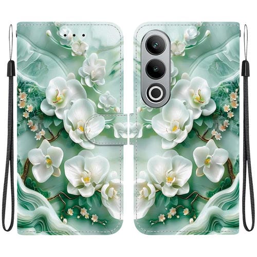 Funda de Cuero OnePlus Nord CE4 5G con Dibujo de Colores y Textura de Cristal (Flores de Jade)
