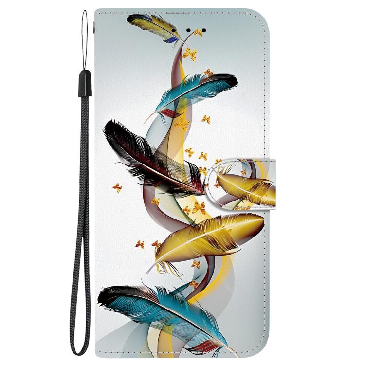 Funda de Cuero para OnePlus Nord Ce4 Lite con Dibujo de Plumas y Textura Cristal (Dorada)