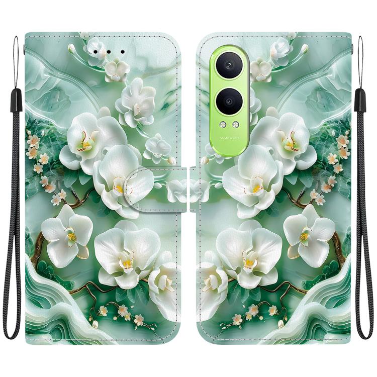 Funda de Cuero OnePlus Nord CE4 Lite con Dibujo de Colores y Textura de Cristal (Flores de Jade)