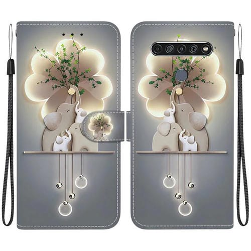 Funda de Cuero LG K61 con Dibujo de Colores y Textura de Cristal (Elefantes)