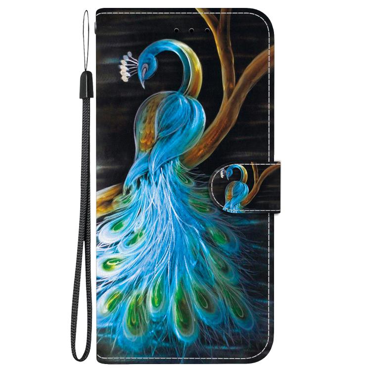 Funda de Cuero LG K61 con Dibujo de Colores y Textura de Cristal (Pavo Real)