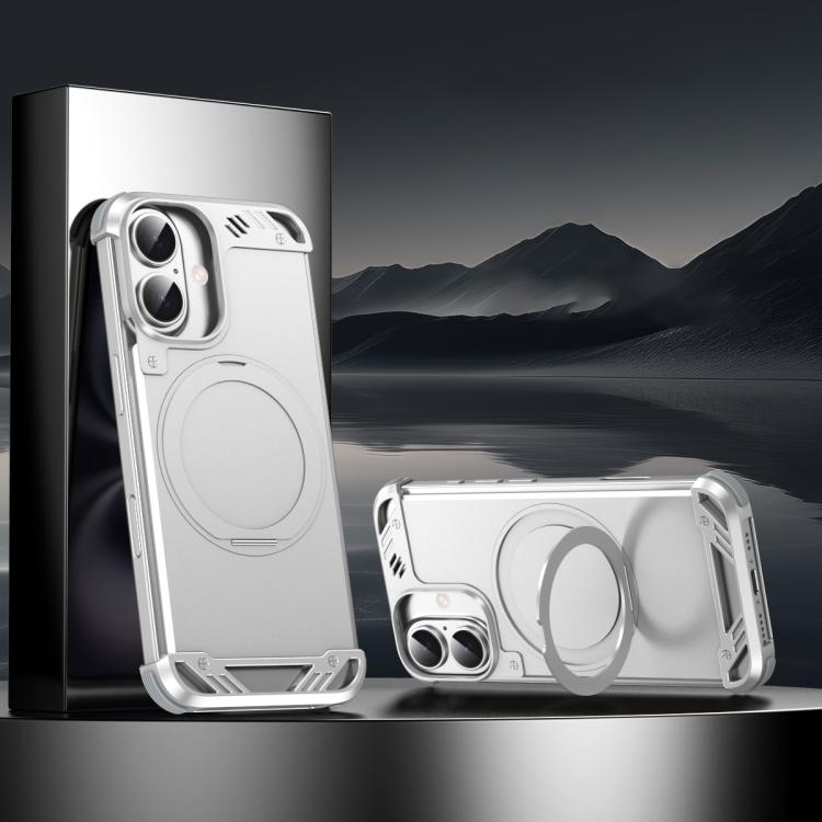 Estuche para Teléfono R-Just RJ63-1 con Soporte Magsafe sin Marco para iPhone 16 Plus (Plateado)